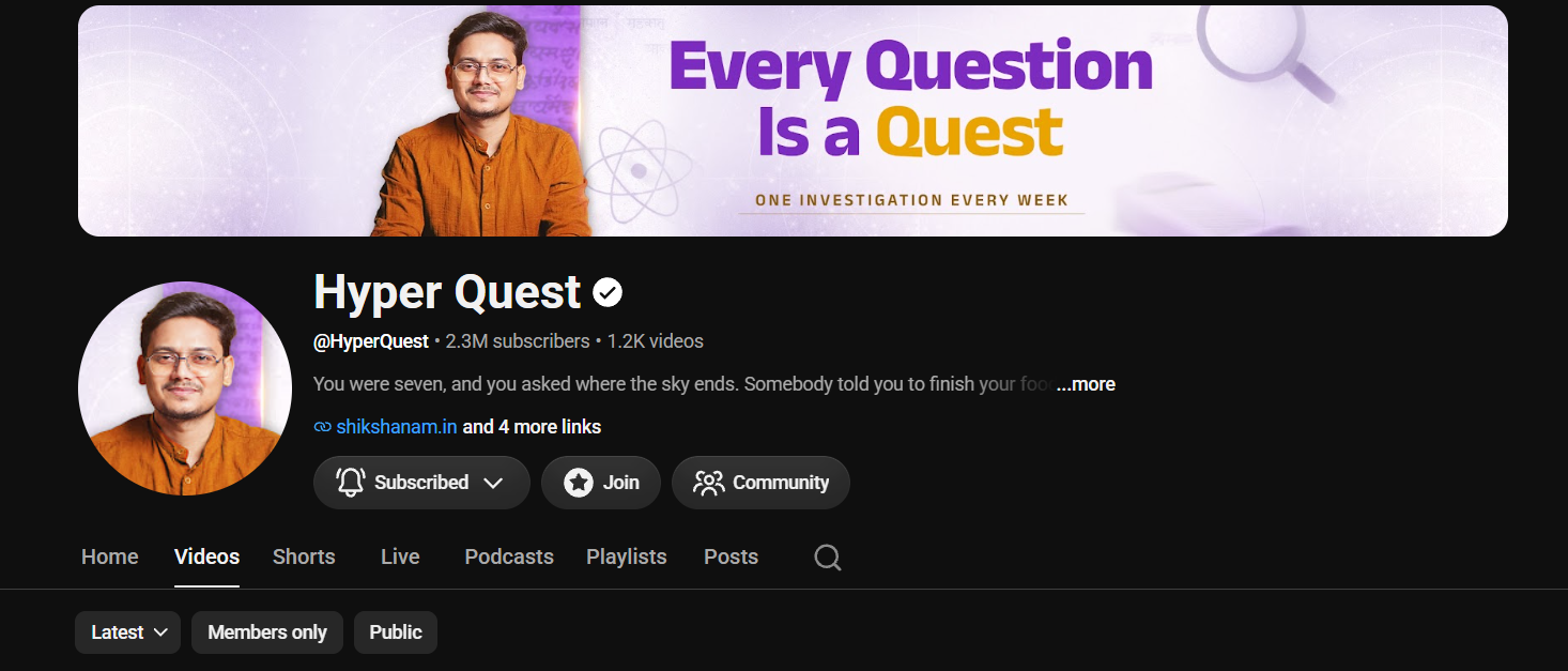 Hyper Quest YouTube channel page with 2.3M subscribers